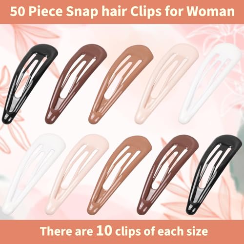 Gingbiss 50Pcs Snap Hair Clips for Women - Silicone Coated Metal Barrettes