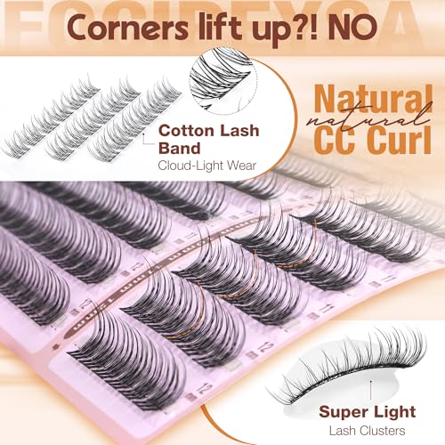 Natural Lash Clusters Velure Clusters Eyelash Kit 9-12mm Short Wispy Eyelash Extensions Kit with Lash Bond and Seal DIY Clusters Eyelash Extensions Kit for Clean Girl Makeup by Focipeysa (White Bond)