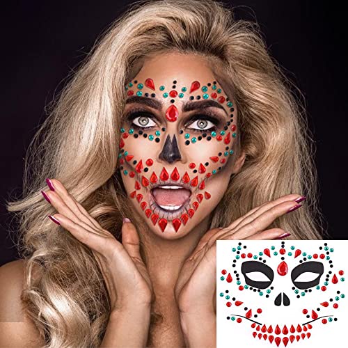 Halloween Face Jewels Temporary Tattoos - 3 Sheet Gem Stickers