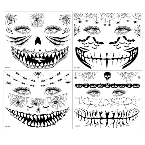 8 Sheets Halloween Temporary Tattoos Face Stickers