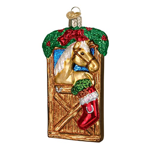 Old World Christmas Selection Glass Blown Ornaments for Christmas Tree Horse in Stall, Brown/Tan/Red/Green, 4. 25inch x 2inch x 1. 25inch