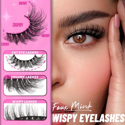 Veleasha 6D Faux Mink False Eyelashes - Fluffy Cat Eye, 7 Pairs