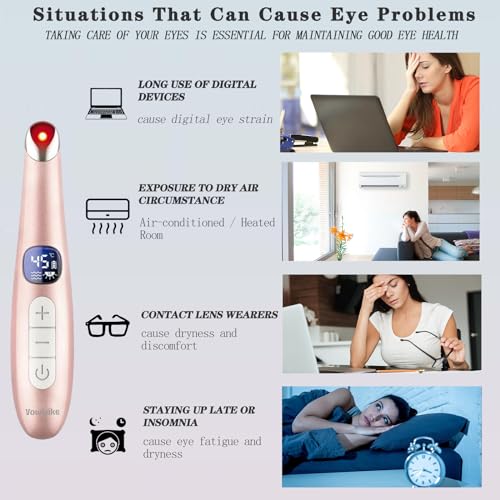 Eye Lift Wand, 3 in 1 Vibrating 98¡ÆF to 113¡ÆF LCD Eye Massager for Dry Eyes, Dark Circles and Puffiness, Face & Neck Lifting Tool for Fine Lines and Wrinkles, Rose Gold