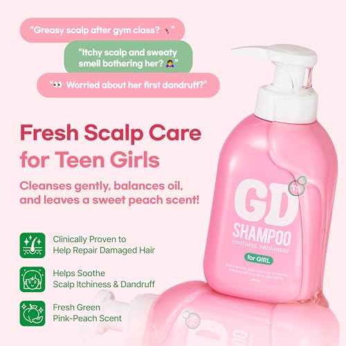 TS GD Shampoo for Teens | Korean Anti-Dandruff for Oily & Itchy Scalp | Fruity Allergy-Free Scent | Sulfate-Free Gentle Hair Care (14.1 Oz) (GD Shampoo for girl)