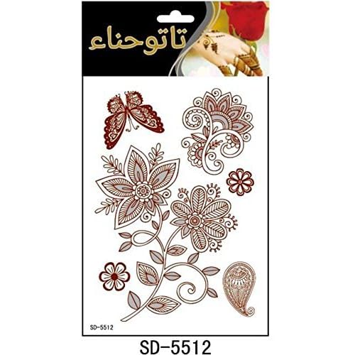 AHIER Temporary Tattoos for Women, 6 Sheets Henna Stickers, Waterproof Red Henna Tattoo Stickers for Women