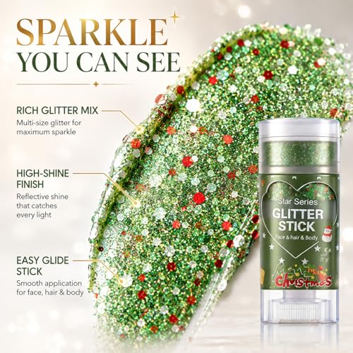 Sulily Green & Red Brazil Face Glitter Stick for World Cup Fans, Party & Sports Events
