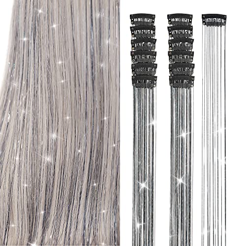 Black Hair Tinsel Clips - 12pcs 20.5 Inch Fairy Hair Extensions