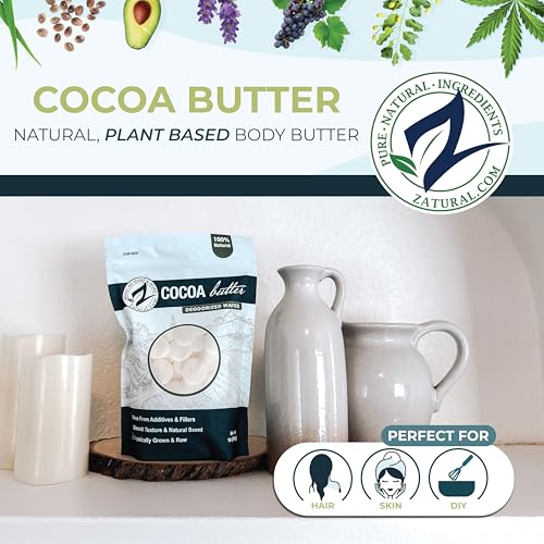 Zatural Raw Cocoa Butter Wafers Deodorized ? 100% Pure Food-Grade Prime-Pressed Cocoa Butter, Neutral Scent, for DIY Lotion Lip Balm Soap Chocolate & Candles (16 oz Wafers)