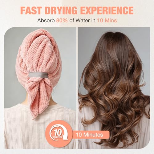 3 Pack Microfiber Hair Drying Towels with Elastic Strap