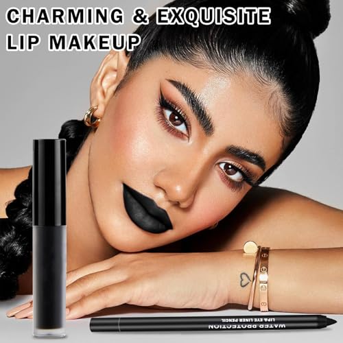 Black Liquid Lipstick & Liner Kit - Matte, Long-Lasting
