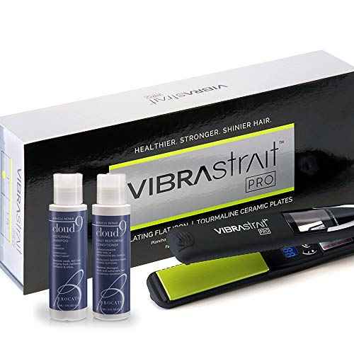 Value Bundle: Vibrastrait Pro Vibrating Flat Iron, 1-inch with Travel Case & Travel Size Cloud 9 Restoring Shampoo & Restoring Conditioner, 3 Fl Oz | Professional Hair Styling Tools