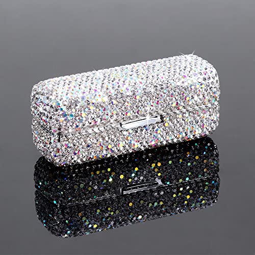 Crystal Rhinestone Lipstick Case Holder with Mirror