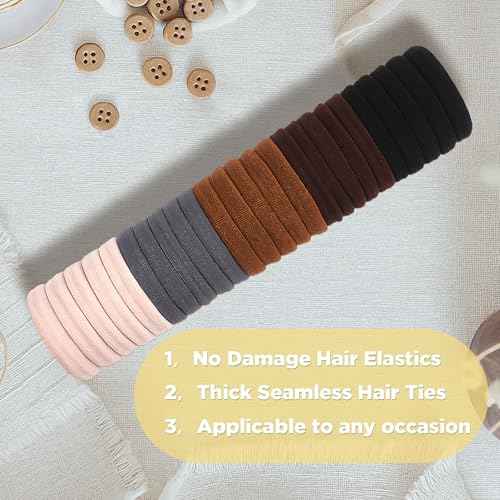 Hair Ties, 100 PCS Hair Ties No Damage for Soft Seamless Cotton & Elastics Ponytail Holders, Hair Bands for Thick Hair, Hair Accessories for Girls & Women