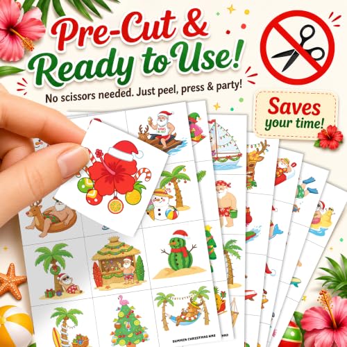 96 Pre-Cut Christmas Temporary Tattoos for Kids