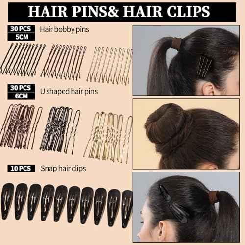 FANDAMEI Hair Ties Kit for Women, Velvet Scrunchies, Elastic Rubber Bands, Seamless Hair Ties, Hair Clips, Bobby Pins, U Shaped Hair Pins for Styling, Hair Accessories Kit