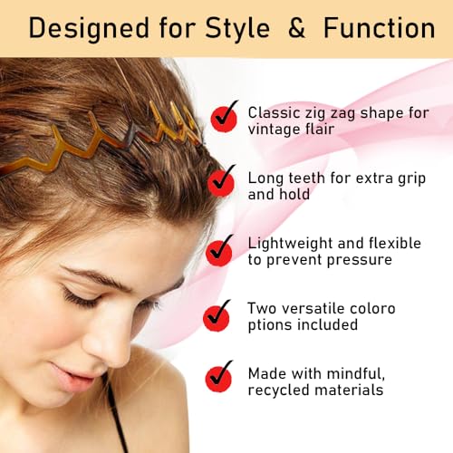 Zig Zag Headbands with Teeth - Pack of 2, Black & Brown