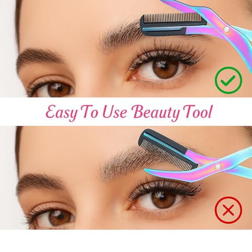 Eyebrow Trimmer Scissors with Comb - Non-Slip Eye Brow Shaping Tool - Black