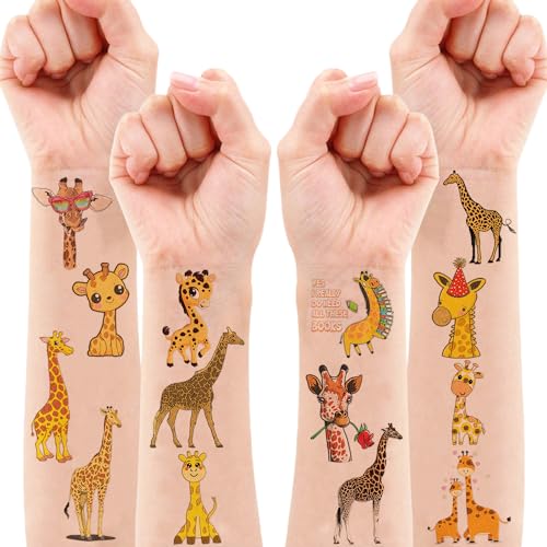 116 PCS Christmas Giraffe Face Temporary Tattoos Sticker Wild Jungle Animal Giraffe Birthday Party Decorations Supplies Favors Gifts Baby Shower Boys Girls Zoo Cute Fake Tattoo School Reward Themed