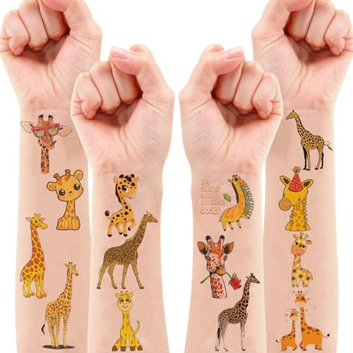 116 PCS Christmas Giraffe Face Temporary Tattoos Sticker Wild Jungle Animal Giraffe Birthday Party Decorations Supplies Favors Gifts Baby Shower Boys Girls Zoo Cute Fake Tattoo School Reward Themed