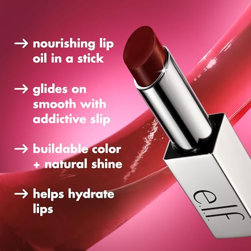 e.l.f. Glow Reviver Slipstick, Tinted Lip Oil Stick, Non-Sticky & Hydrating For A Soft-Shine Finish, Vegan & Cruelty-Free, Jam Packed