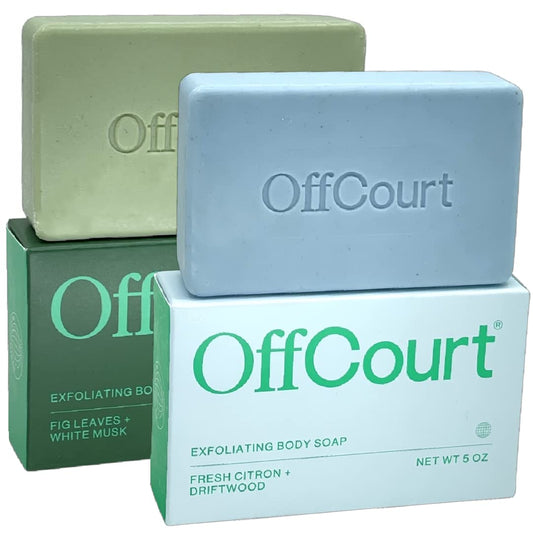 OffCourt Exfoliating Body Soap – Deep Cleansing & Exfoliating Soap for Men & Women. Non-Drying Bar. 2 Fragrances: Fresh Citron + Driftwood & Fig Leaves + White Musk Scent. (5oz, 2 Pack)