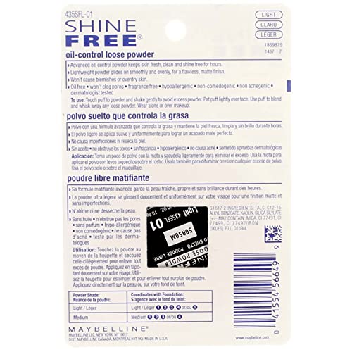 Maybelline New York Shine Free Oil Control Loose Powder, Light [210] 0.7 oz (Pack of 3)