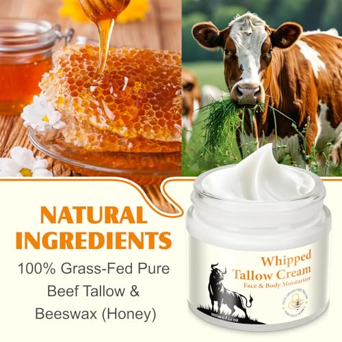 Acorn + Oak Organic Whipped Tallow Moisturizer 2.1oz ? Grass Fed Beef Tallow For Skin, Face & Body, Unscented Skin Care for Women Girls