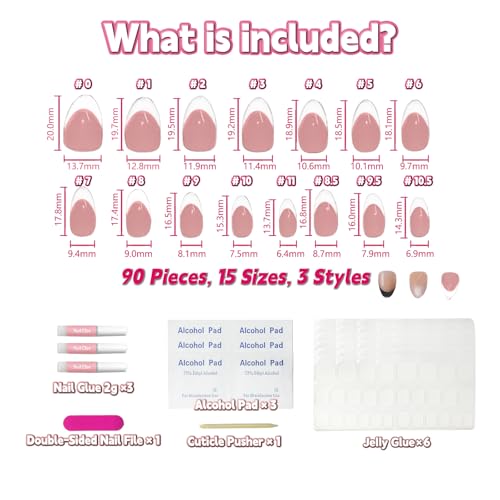 90Pcs French Tip Press On Nails Kit with Glue & Tools, Reusable Acrylic Manicure Set for Women