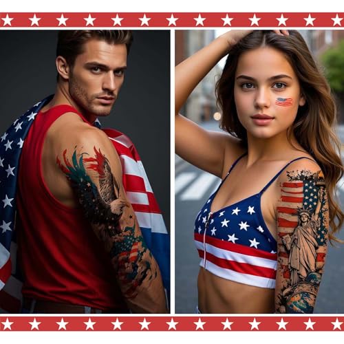 32 Sheets USA Flag Temporary Tattoos, Waterproof 4th of July
