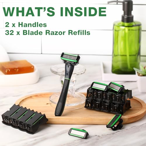Men's Disposable Razor Kit 7-Blade Shaving Set with 2 Handles & Refills