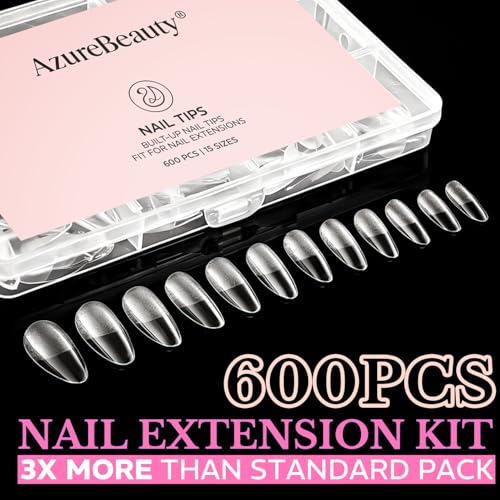 Medium Almond Soft Gel Nail Tips - Pre-Etched Clear Full Cover (600 Pcs)