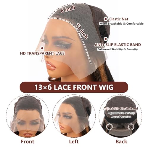 Fiumer 20-Inch Ombre Lace Front Wig Human Hair 1B/30 Highlights