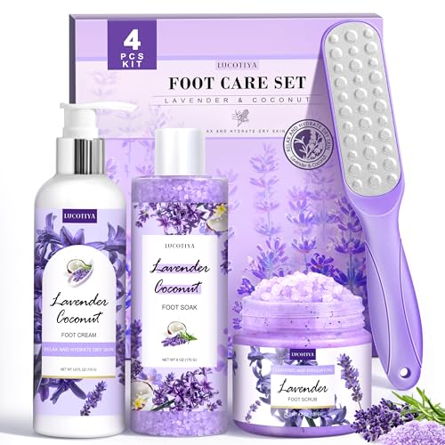 Lavender Foot Soak Set - 4-in-1 Pedicure Kit with Salts, File & Urea Cream