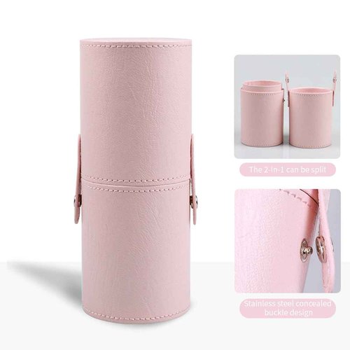 Doeean Makeup Brush Holder, Makeup Brush Organizer for Vanity, Portable Waterproof PU Leather Travel Makeup Brush Case Bag (Pink)