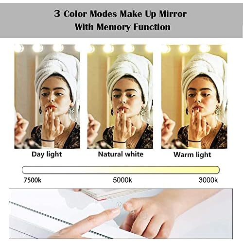 Filytop 22.8"x 18.1" Makeup Mirror with Lights,10X Large Hollywood Lighted Vanity Mirror with 15 Dimmable LED Bulbs,3 Color Modes,Touch Control,Tabletop or Wall-Mounted, White