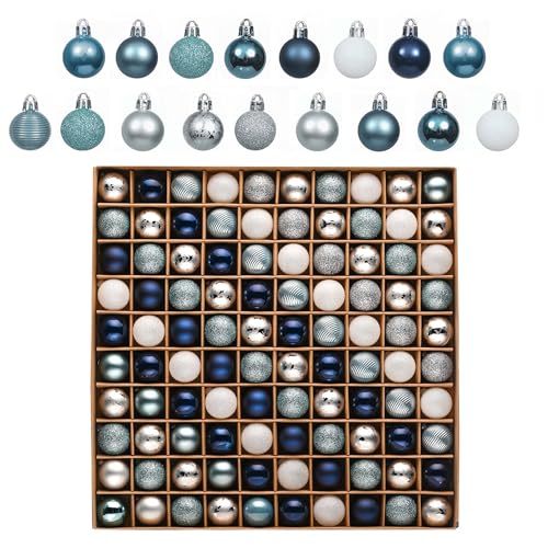 Valery Madelyn Mini Christmas Tree Ornaments Set, 100ct Navy Blue and Silver Shatterproof Christmas Tree Decorations Bulk, 1.18 Inches Hanging Ball Ornaments for Xmas Trees Holiday Decor