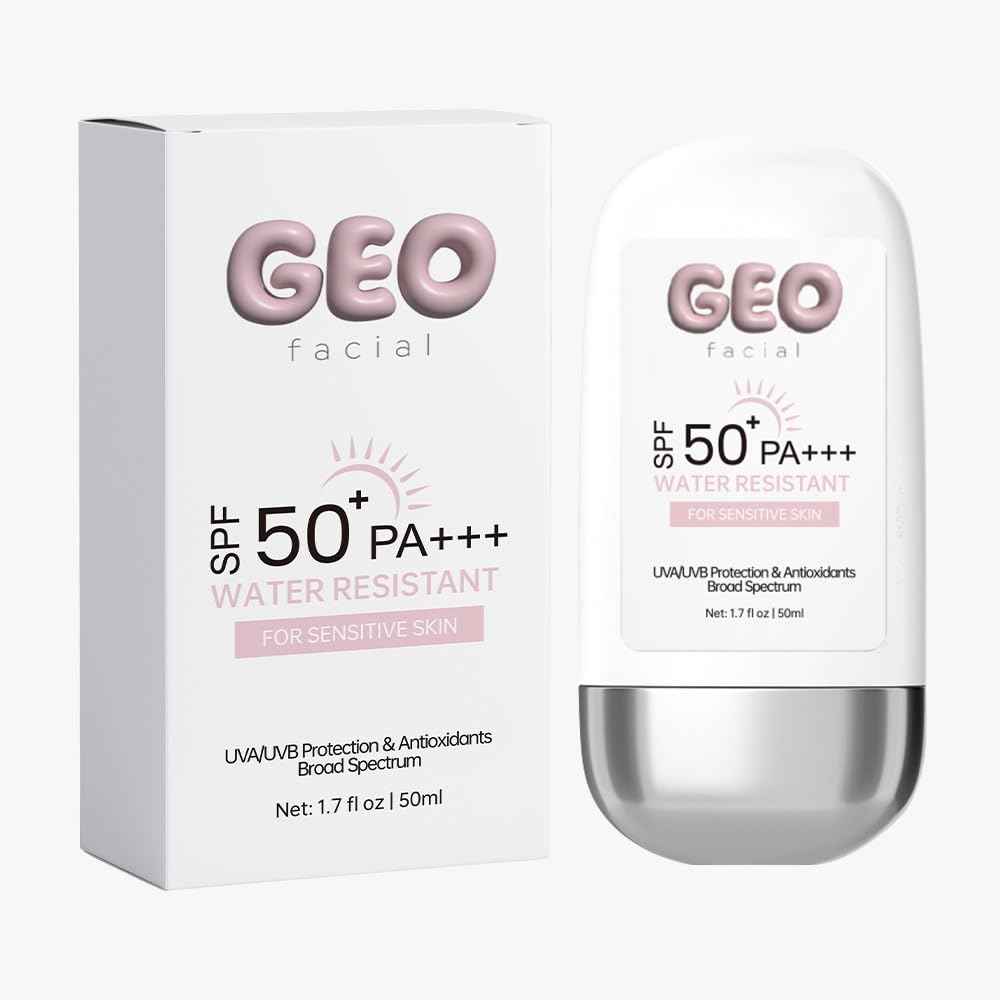 Geo Facial - Water Resistant Sunscreen, SPF 50+ Broad Spectrum, Sensitive Skin, Lightweight Non-Greasy, No white cast Formula, 1.7 fl oz