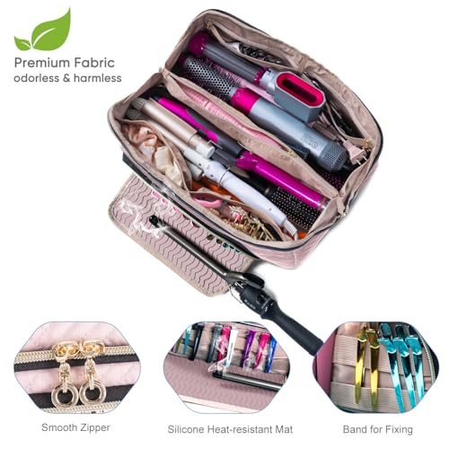 ELCUPA Pink Large Travel Hair & Makeup Organizer Bag with Heat-Resistant Mat