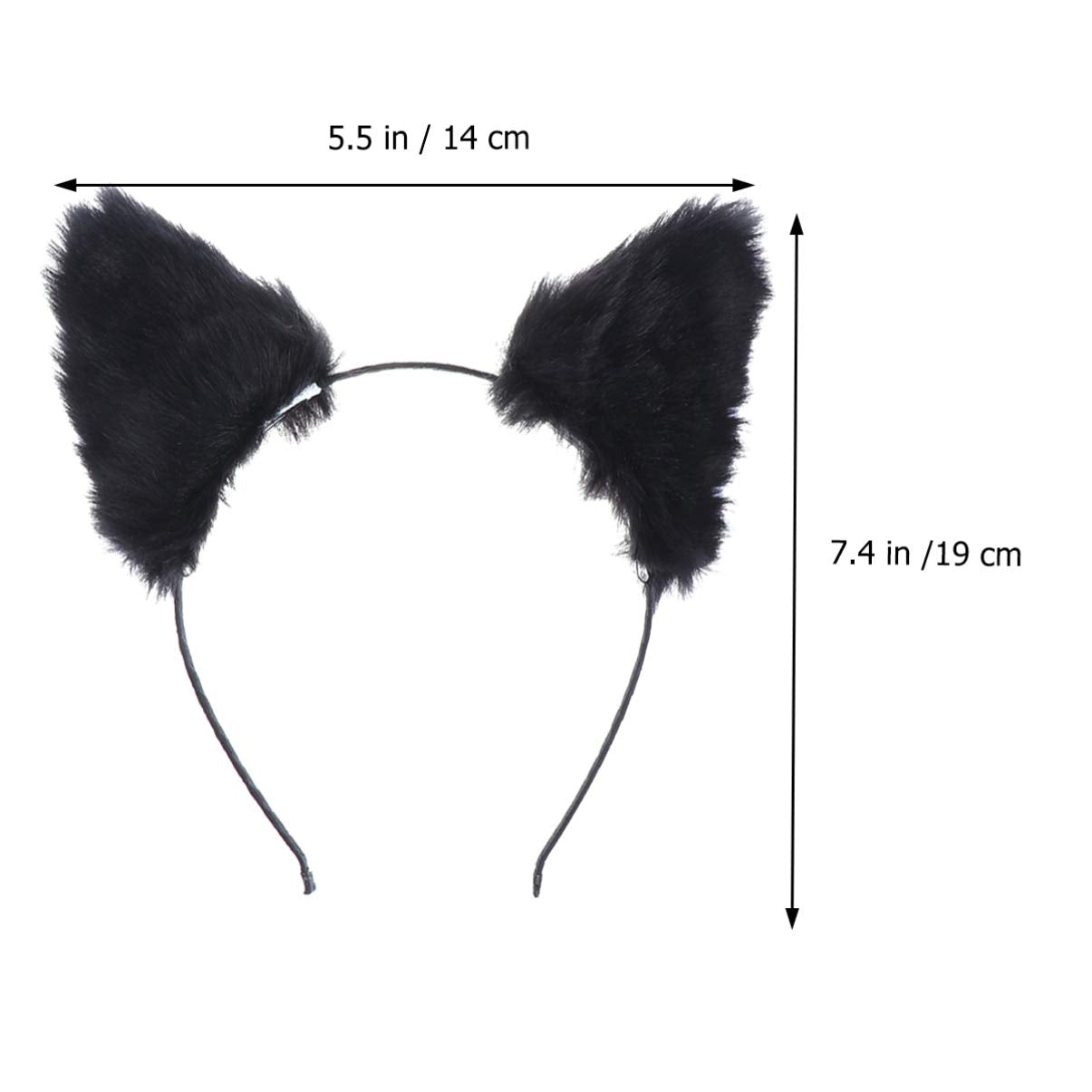 Lurrose Cat Fox Long Fur Ears Headband Cosplay Party Costume Hairbands Cut Plush Hair Hoop Headdress for Women Girls Black