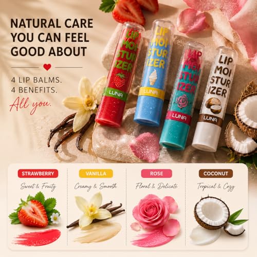 Luna Lip Balm 4-Pack – Moisturizing Lip Care for Dry Lips