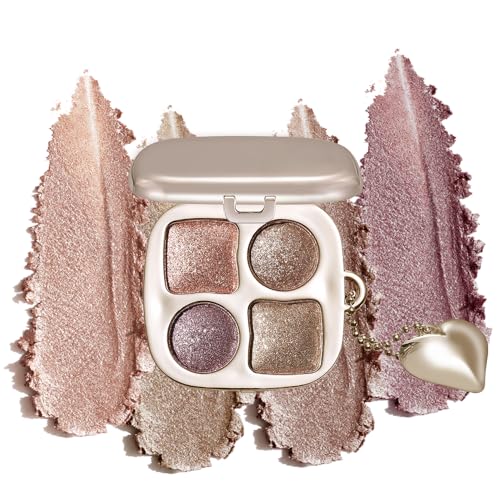 Rose Gold Metallic Eyeshadow Palette with Mirror – 4 Shimmer Shades