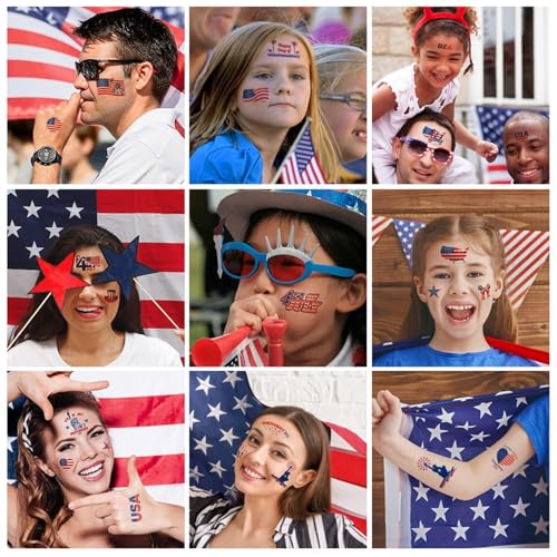 Aresvns Independence Day Temporary Tattoos,Fourth of July USA Flag Sleeve Tattoo,Red White and Blue Party Supplies, 4th of July Fun Tattoos, Memorial Day, Labor Day Decorations Patriotic Tattoos
