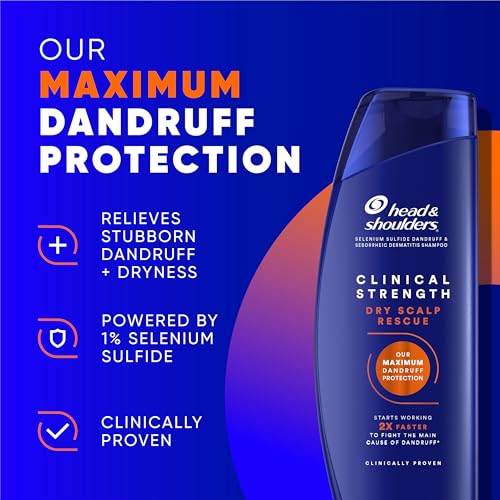 Head & Shoulders Anti-Dandruff Shampoo,Clinical Strength Dry Scalp Rescue,1% Selenium Sulfide,Seborrheic Dermatitis Relief,Dry Scalp,13.5 fl oz + Conditioner,9.1oz,(Pack of 4)
