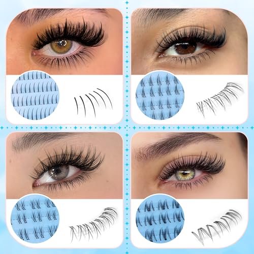 4 Style Bottom Lashes Natural Bottom Lash CLusters Lower Manga Eyelash Clusters 372pcs Anime Fairy Individual Lashes Bottoms DIY Eyelash Extensions, 5-7mm