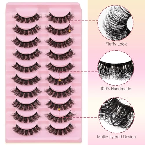 Ahrikiss D Curl Russian Strip Lashes - 10 Pairs Fluffy 3D Volume Faux Mink