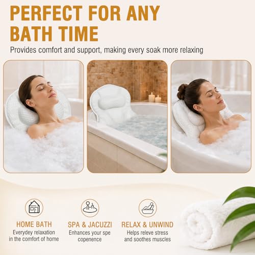 Ergonomic Bath Pillow with 5D Air Mesh & Suction Cups