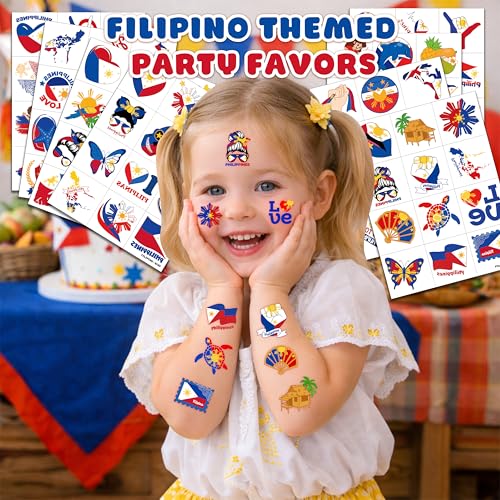 96 PCS Filipino Pride Temporary Tattoos for Kids