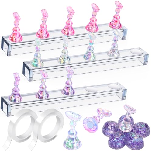 Fandamei Nail Stand, 3 Set Nail Art Stand for Press On, Nail Holder for Painting Nails, Press on Nail Stand for Practice, Magnetic Acrylic Nail Design Stand for Display with Double-sided Tape