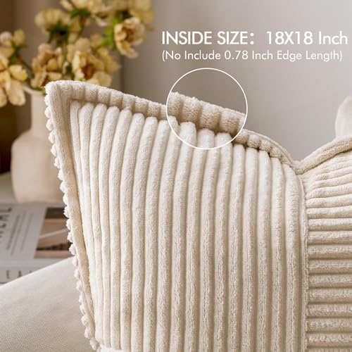 MIULEE Corduroy Pillow Covers with Splicing Set of 2 Super Soft Boho Striped Pillow Covers Broadside Decorative Textured Throw Pillows for Spring Couch Cushion Livingroom 22x22 inch, Beige