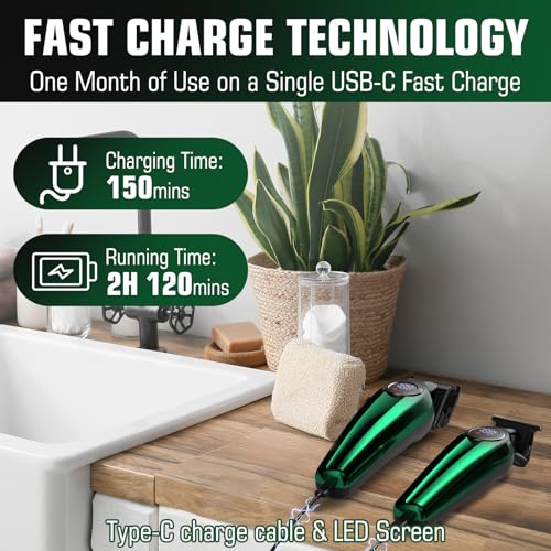BILLAR Professional Hair Clipper for Men Hair Cutting Kit Men's Beard Trimmer Hair Trimmer Shaver Cordless Barber Clippers and Trimmers£¨Green£©